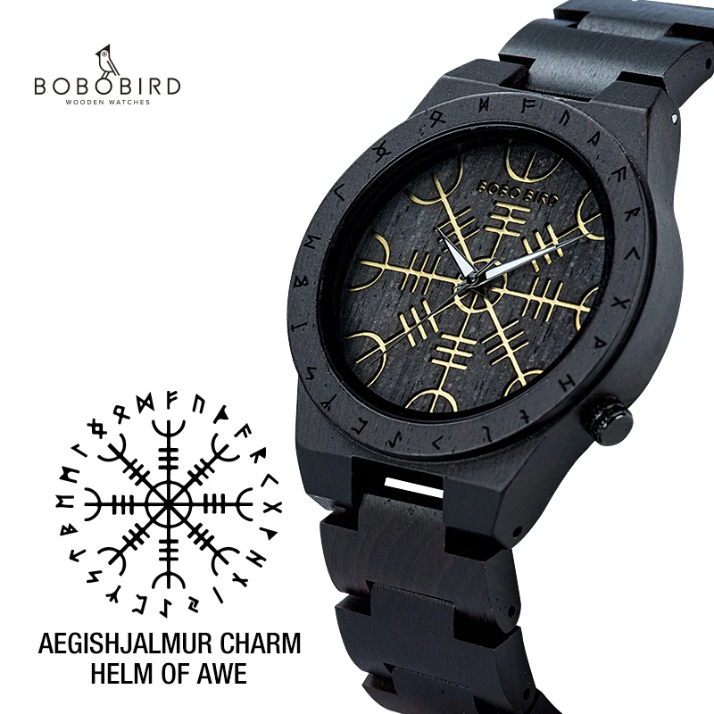 BOBO BIRD Wood мужские часы ручной работы наручные Runic Circle Quart of Awe или Vegvisir кварцевые reloj