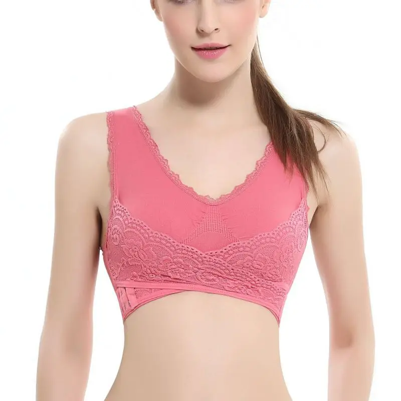 

Solid Color Women Sexy Lingerie Lace Cross Side Buckle Wireless Push Up Sports Women Underwear Breathable Sleep Bra New