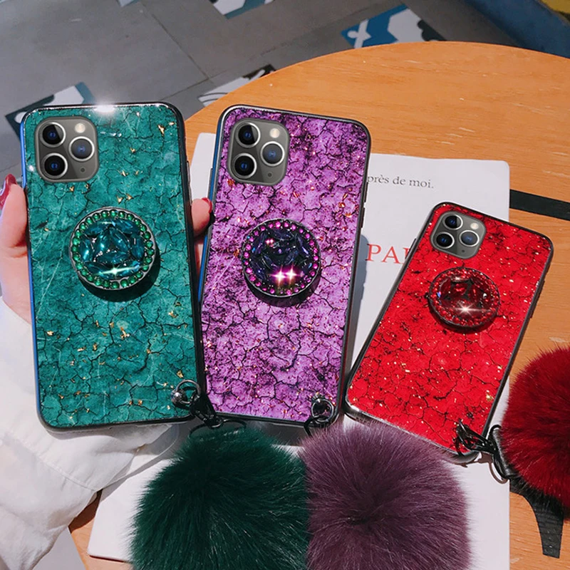 for iPhone 11 Pro X XR XS MAX 7 8 6s Plus Phone Cases Luxury Diamond Marble Glitter holder Ring Silicon Cover For | Мобильные
