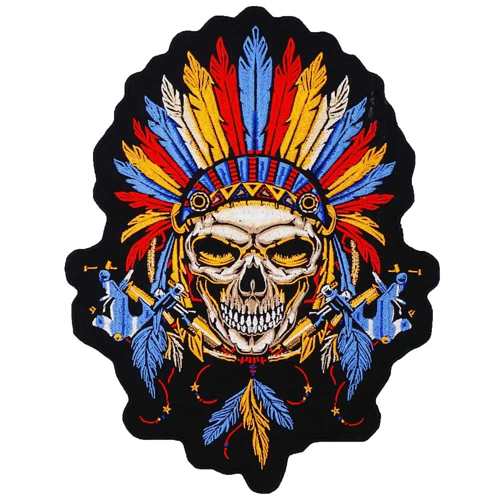Большой индийский череп забавные байкерские мотоциклетные нашивки с вышивкой в