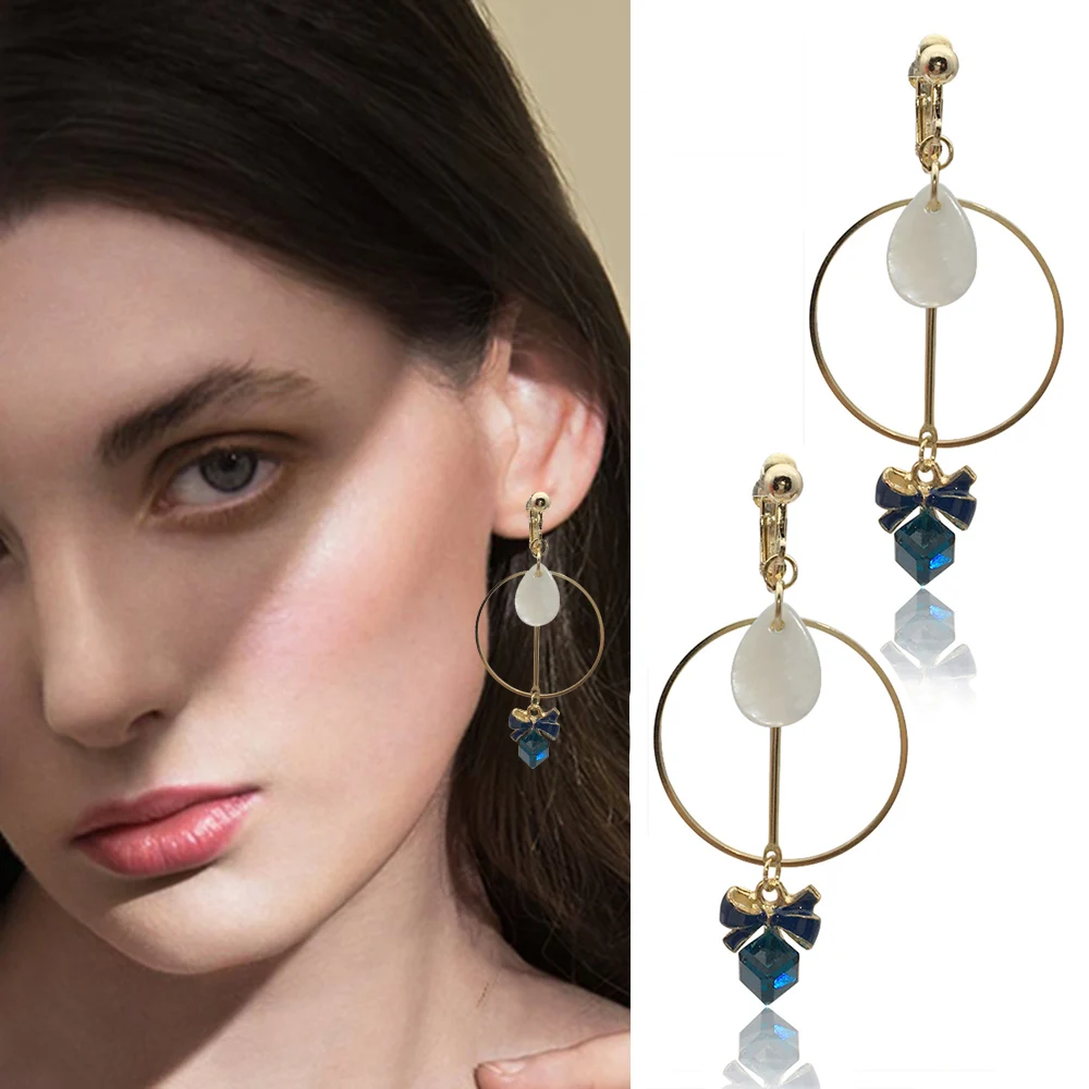 Earrings for Women Temperament Korean Simple Wild Dangle Personality Water Drop Clip on Parties Jewellery | Украшения и