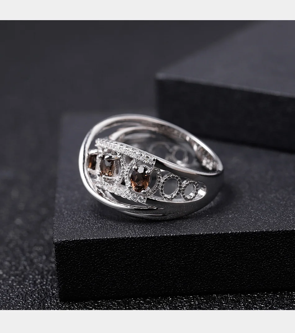 GEM'S BALLET, 0.84Ct, натуральный дымчатый кварц, драгоценный камень, кольца, 925 пробы, серебро, разделенная полоса, вихревое кольцо на палец для женщин, хорошее ювелирное изделие