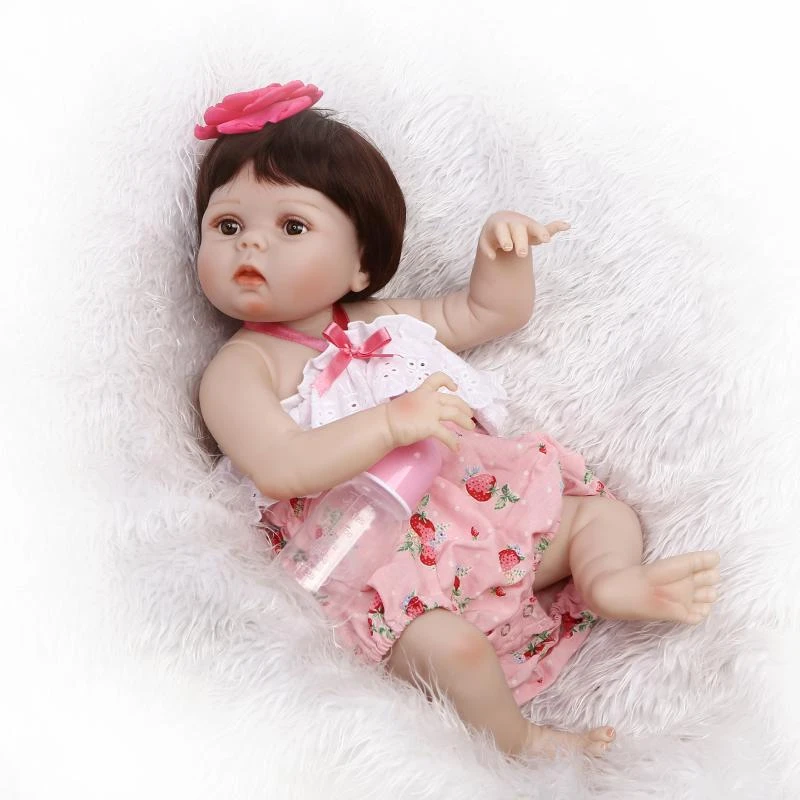 NPKDOLL 22 дюйма 50 см Реалистичная кукла розовый свитер белое платье мягкое