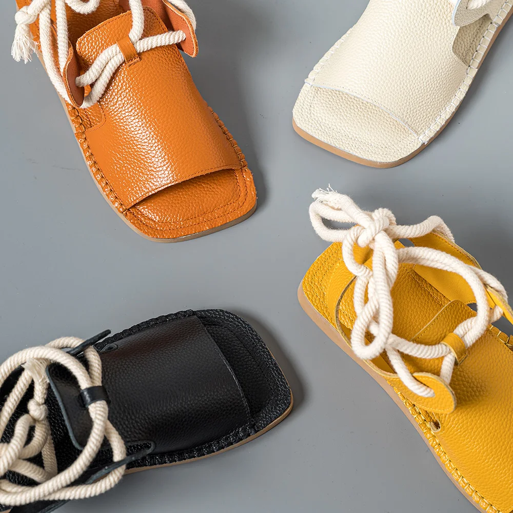 

Summer Women Sandals Genuine Leather shoes Women Low Heel Sandals Beach Shoes Ladies Flats Sandals Handmade 2021 New Design