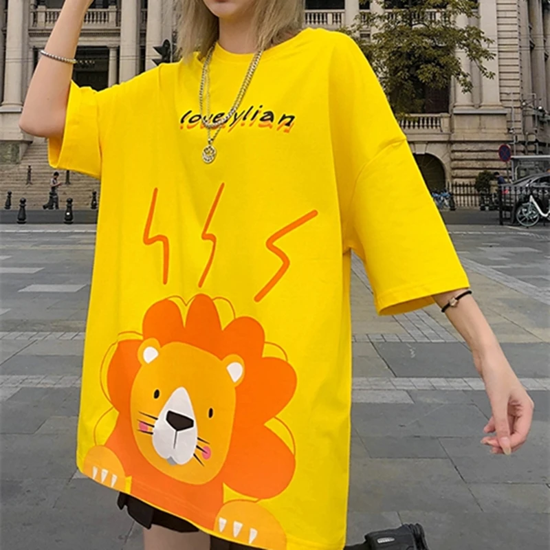 

Women Summer Casual Plus Size Cartoon Letter Print Loves Tee Ladies Street Style Loose Cotton Short Sleeve O-Neck T-shirt ZY86