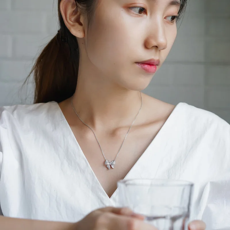 

Utimtree New Delicate Silver 925 Sterling Butterfly Necklaces For Women Micro Pave Zircon Necklace Jewelry Clavicle Chokers