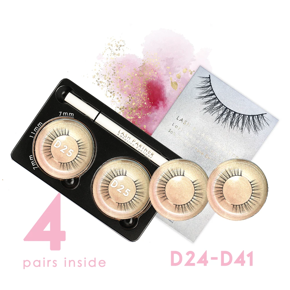 

D24-D41 Poptone 4 Pairs Set Liquid Eyeliner Glue Pen Silk Mink Strip Lashes Black Clear No Need Lash Glue Strong Stick Makeup