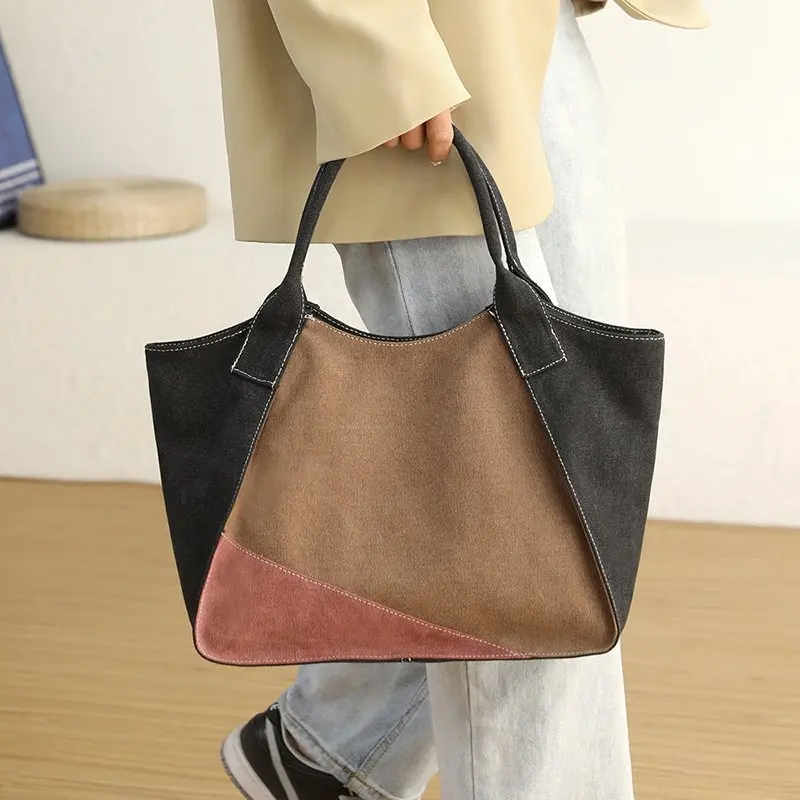 

Vintage Canvas Patchwork Handbag Multi-layer Women Large Capacity Underarm Bag New Soft Shoulder Shopper Bag Sac A Main X239H