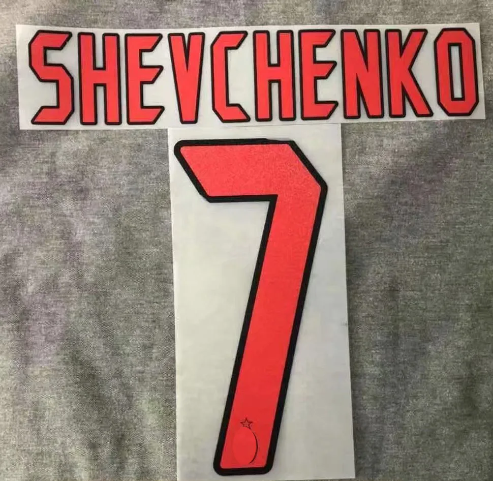 2006 2007 Away AC Nameset #22 KAKA #21 Пирло #80 RONALDINHO #13 IN #7 Shevchenko #3 MALDINI Printing футбольная нашивка |