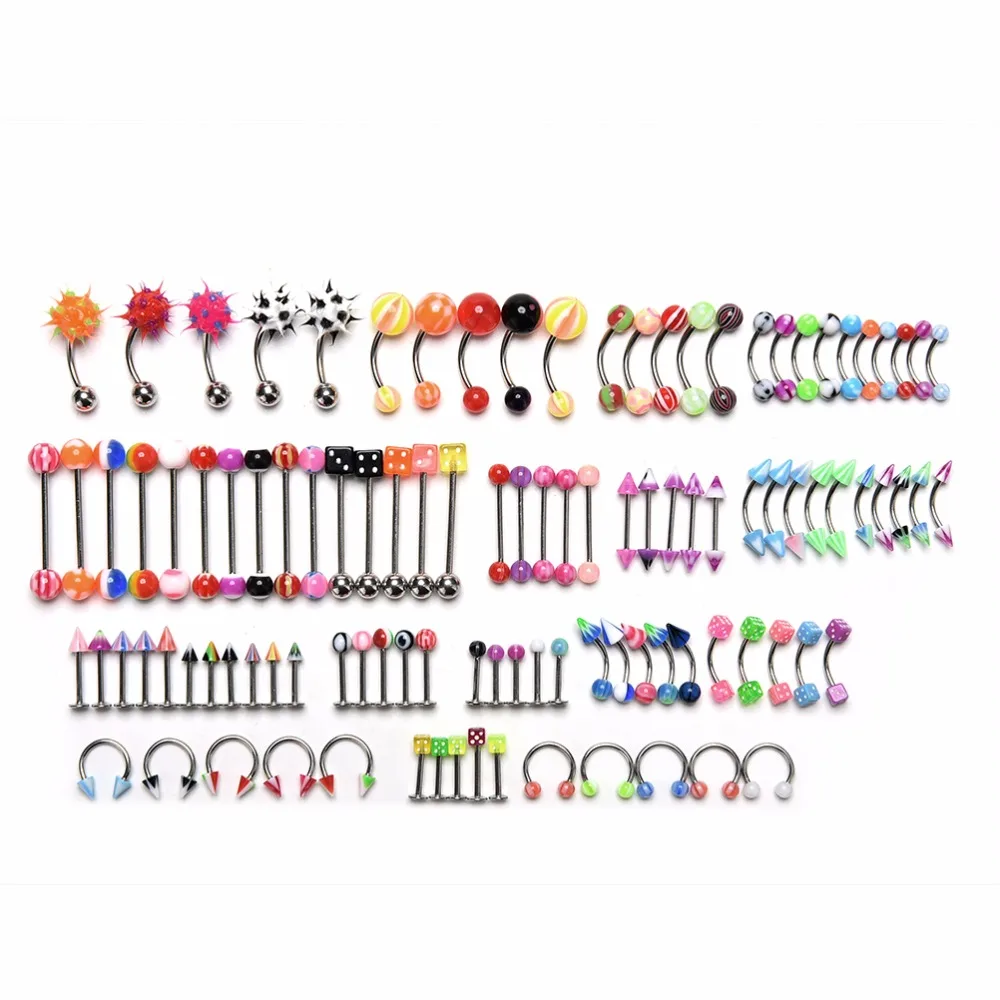 

105Pcs/1 Lot Women Body Jewelry Women Fashion Bar Ring Lip Tongue Nose Piercing Eyebrow Navel Belly Body Jewelry