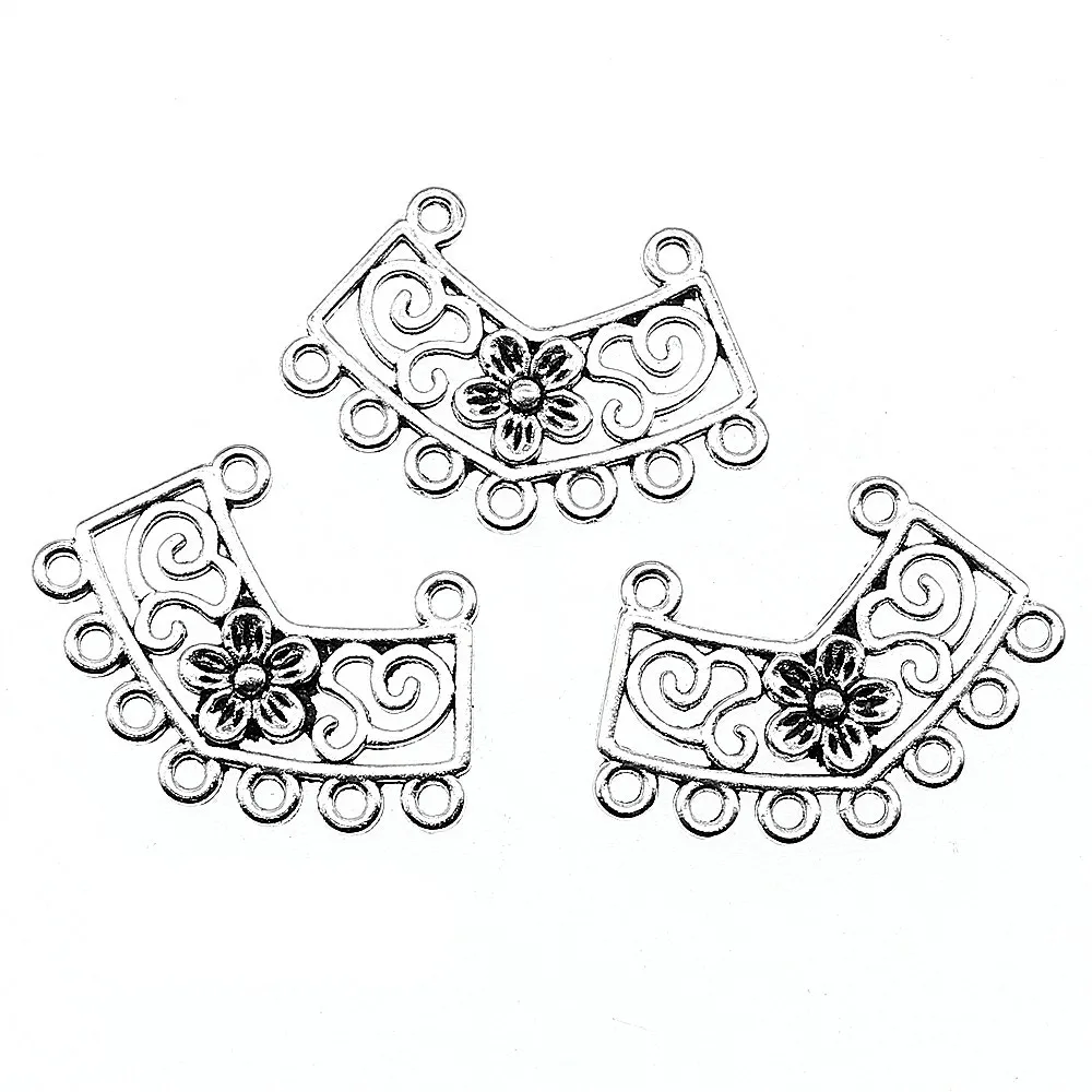 

10pcs 26x18mm Flower Porous Earring Connector Jewelry Making Antique Silver Color Flower Earring Connector Charm