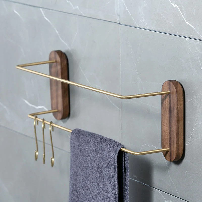 

47/60cm Towel Rack Towel Hanger Bath Towel Holder Wall Hanging Towel Bar Wood Copper Bathroom Shelf Kitchen Storage Rack