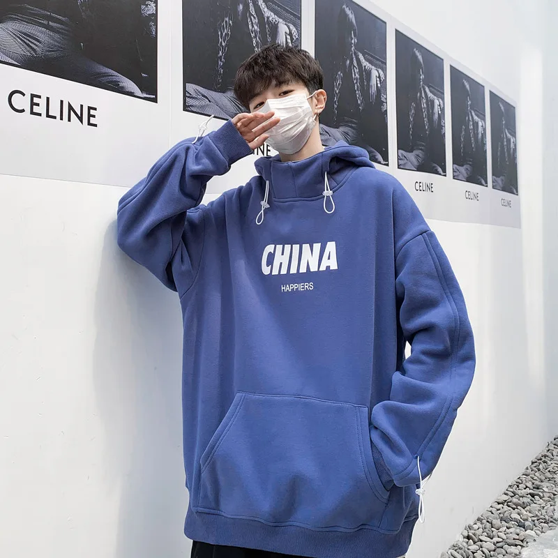 

Autumn and winter hooded INS Hong Kong wind sweatshirt men's casual plus plush and thick warm loose jacket