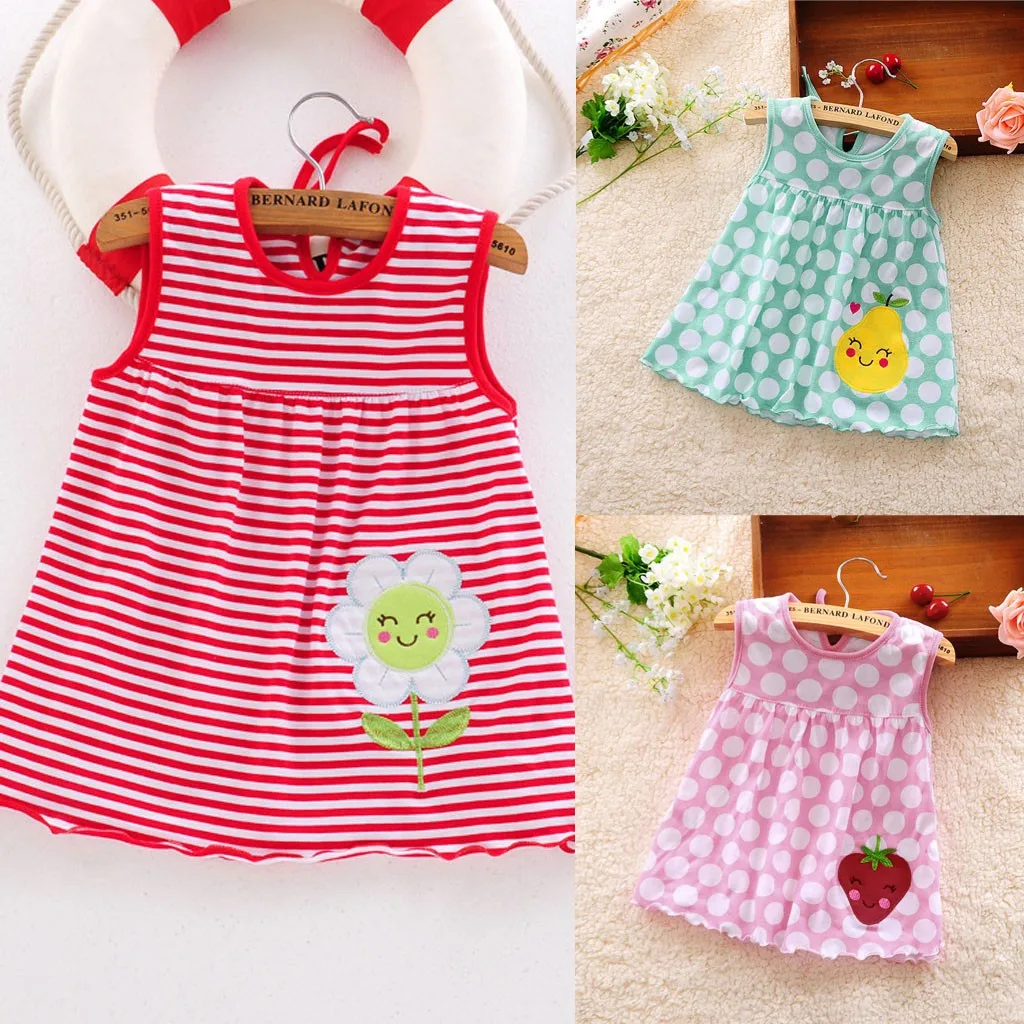 

Baby girl dress 2021 Toddler Cute Baby Cotton Flower Children Dot Striped Tees Dress T-Shirt Vest плае для девоки vestidos