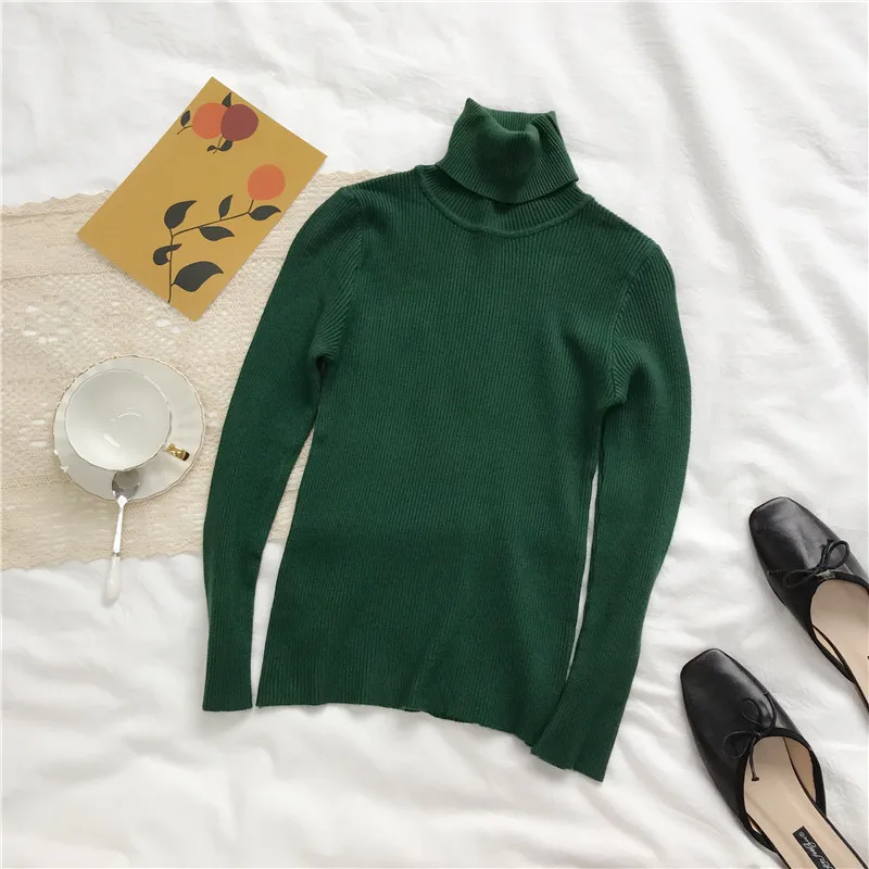 

2021new women's knitted bottoming shirt high-neck solid color simple self-cultivation western style T-shirt top