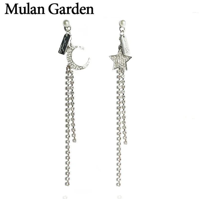 

New Silver color Trendy Tassel Earrings for Women Long Pendant Moon Star Zircon Dangle Earrings Fashion Jewelry Accessories 2019