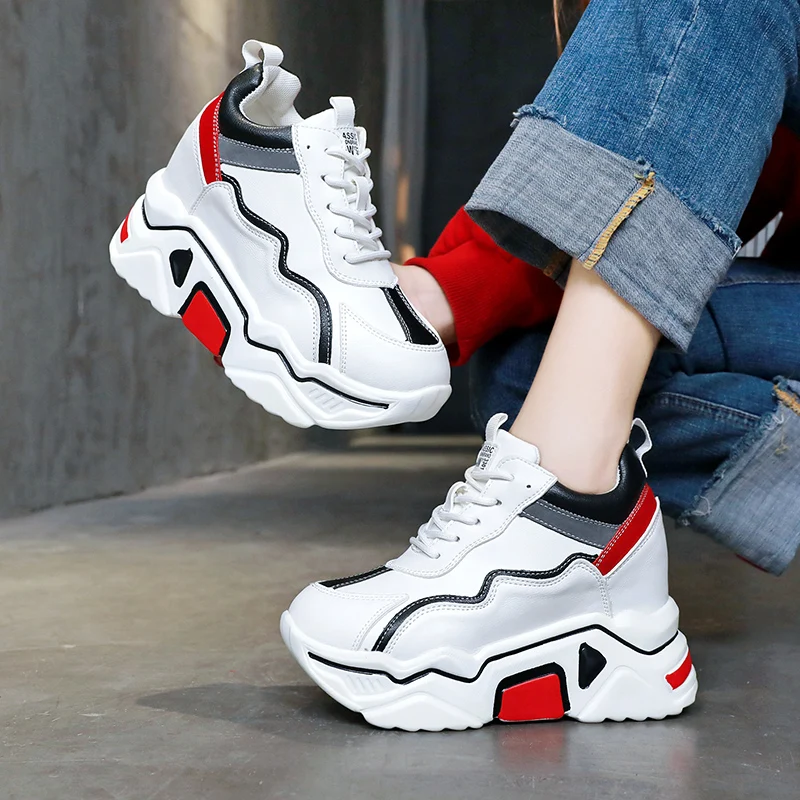 

Thick soled sneakers fashionable white casual shoes 2019 autumn/winter style versatile height shoes dad shoes female 10cm