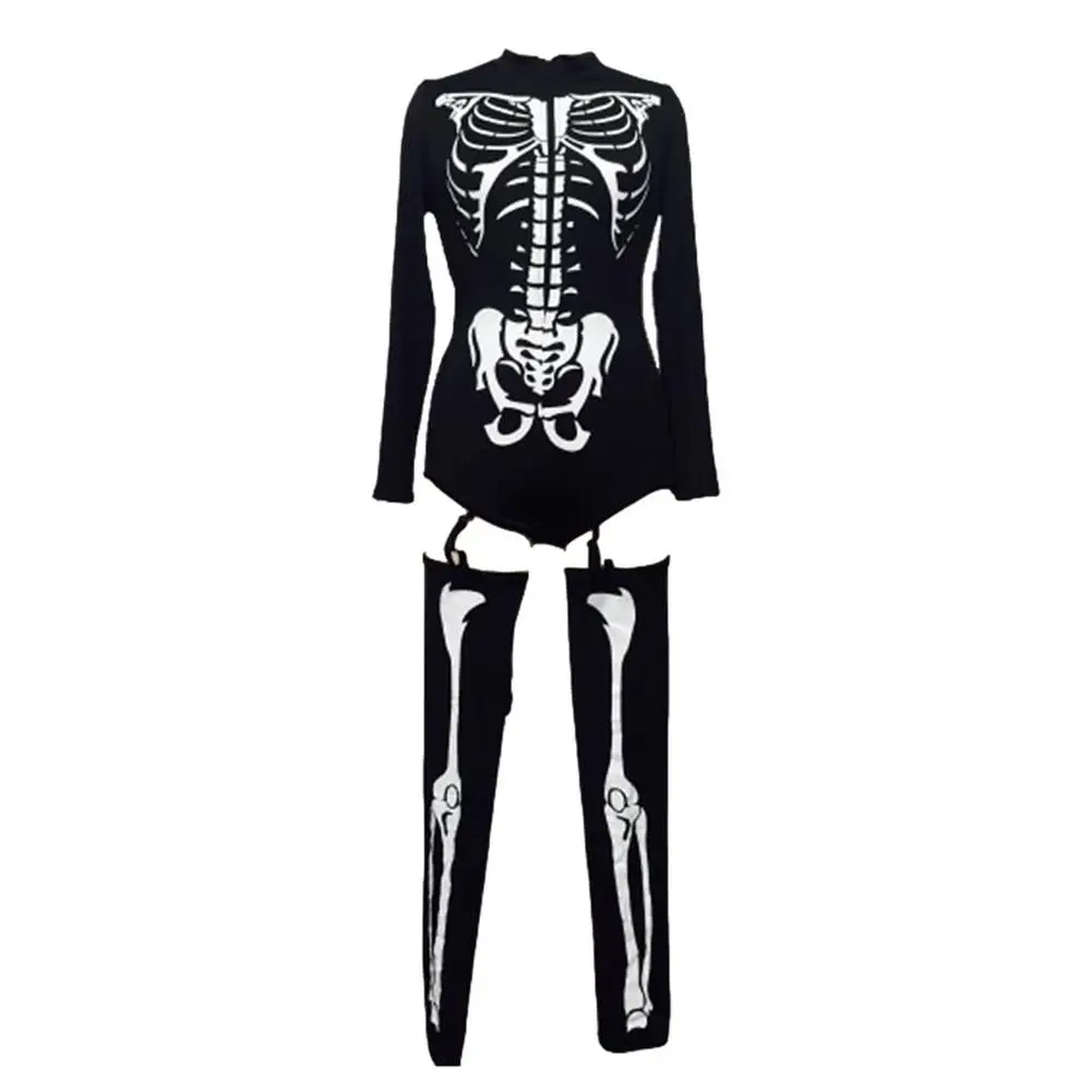 Skull Costume Women's Dress Up Witch Dead Day Jumpsuit Scary Bride Cosplay Carnival Party Vampire Fancy 2