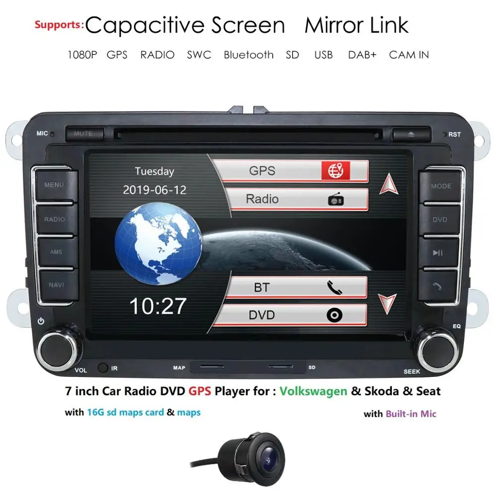 2 Din 7 дюймов Автомобильный DVD gps радио плеер для Volkswagen golf 5 6 touran passat B6 B7 sharan JATTA Skoda Авторадио камера