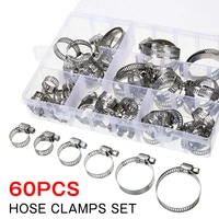 60pcs stainless steel hose clamps set adjustable worm gear clips assortment high qulity reusable 7 sizes fuel hose clips kit