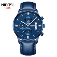 nibosi 2309 blue leather fashion mens watches top brand luxury quartz watch waterproof luminous chronograph sports wristwatch