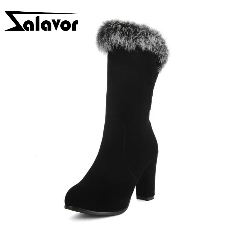 Сапоги женские на толстом меху высоком каблуке размеры 31-43 | Обувь