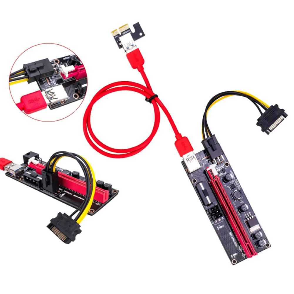 Ver 009S USB 3.0 PCI-e Райзер PCIe PCI Express 1X до 16X расширитель адаптер карта SATA от 15Pin 6 Pin Майнер