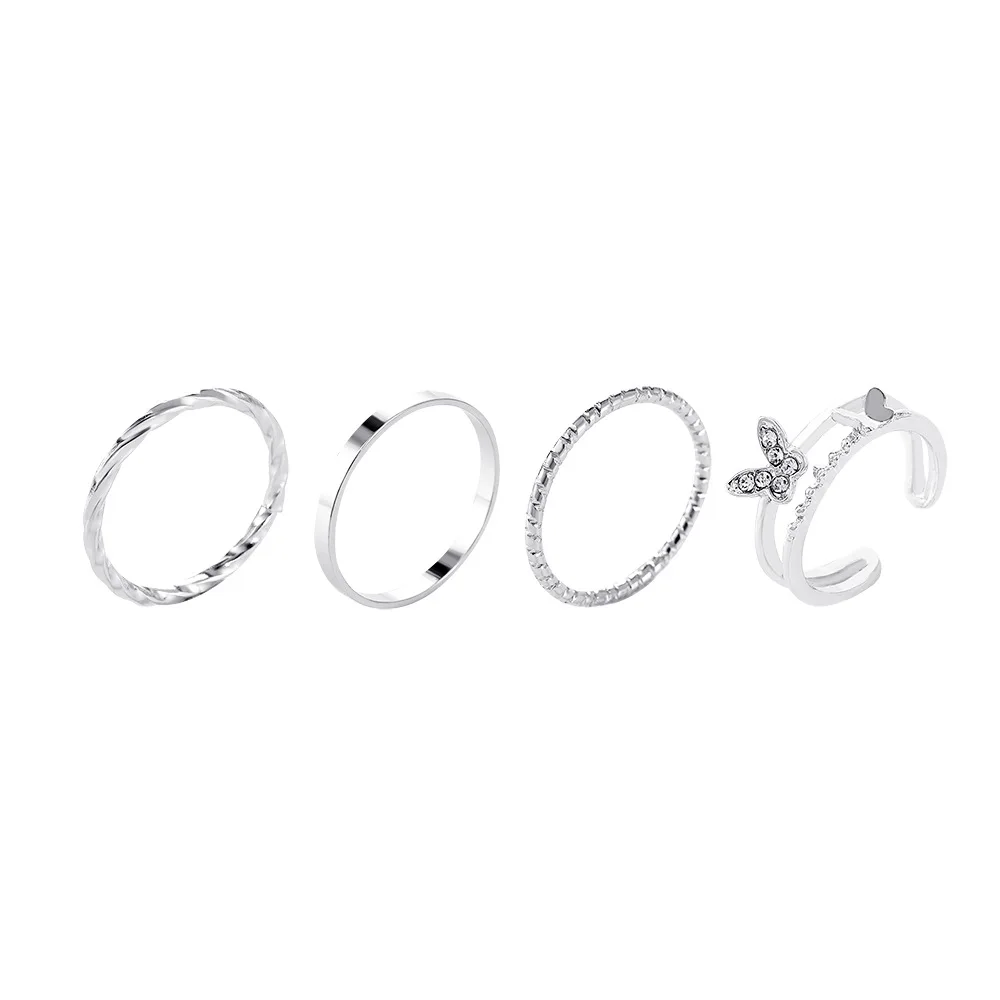 

ZLALHAJA 4pcs Rings Set Butterfly Shape Girls Fashion Double Layer Thin Finger Rings For Women Gift 2022 Trend Jewelry