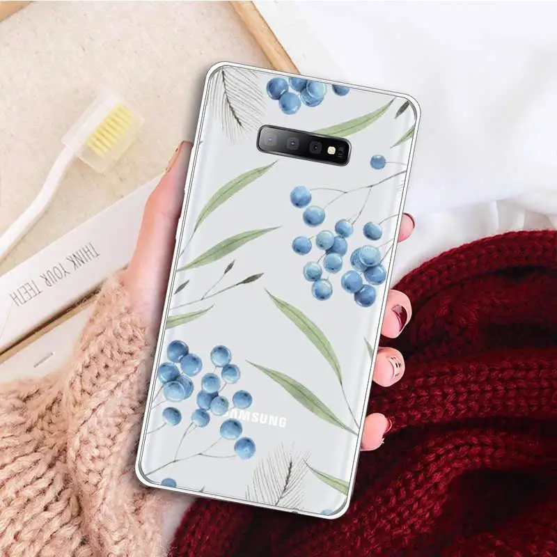 

Watercolor plants with flowers Phone Case Transparent for samsung A 21s 50 71 S 8 9 20 note 10 20 plus ultra