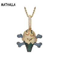 mathalla personalized skull ice cream pendant necklace ice out colorful aaa zircon bling hip hop jewelry men jewelry gift