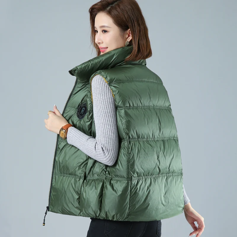 2021 Fall Winter New Down Coat Fashion Stand-up Collar Waist Light Waistcoat Vest Jacket Women Short Down Vest Woman Jackets