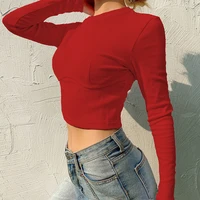 women casual o neck long sleeve t shirts 2021 female sexy crop tops short tee shirt summer solid tight slim tshirt streetwear