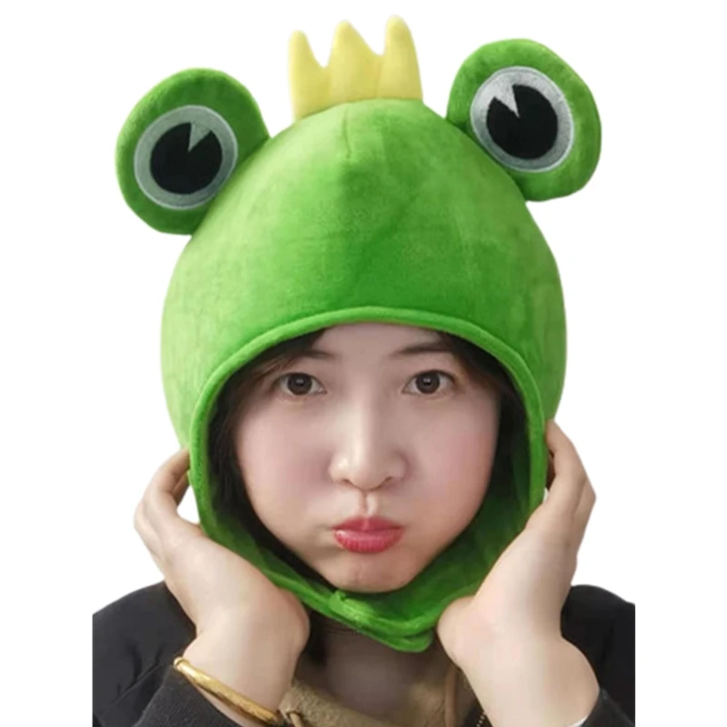 

Мультяшная большая лягушка глаза Корона плюшевая шляпа Смешные животные 3D Мягкие игрушки головной убор теплые уши косплей костюм фото рекв...