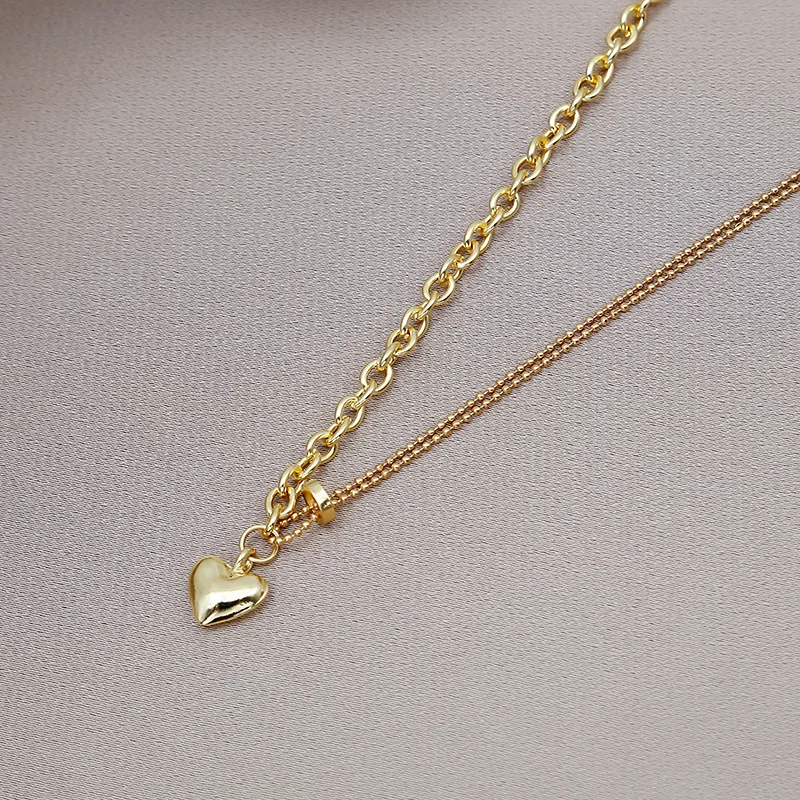 

Fashion Niche Chain Splicing Peach Heart Clavicle Chain, Versatile Design, Light Luxury, Versatile Commuter Necklace Jewlery