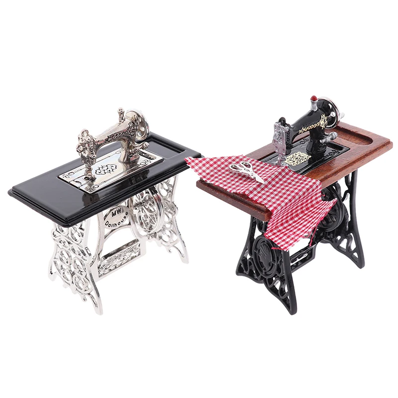 

1pcs Dollhouse Miniature Furniture Wooden Sewing Machine With Thread Scissors Accessories For Dolls House Decor Toys Girls Kids