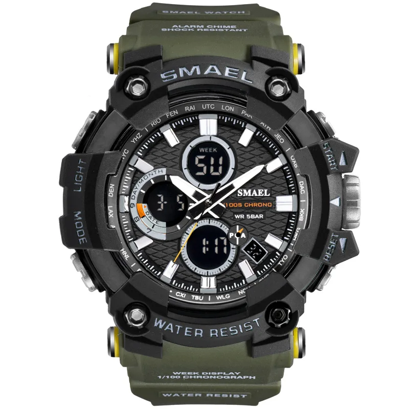 ArmyGreen SMAEL, мужские часы, военные, водонепроницаемые, повседневные, спортивные, светодиодный, электронные, наручные часы для мужчин, Relogio Masculino, двойной дисплей, часы - Цвет: ArmyGreen