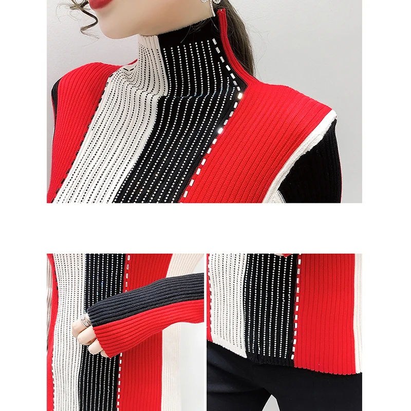 Свитер бриллианты с воротником хомут новая зимняя облегающая сращенная