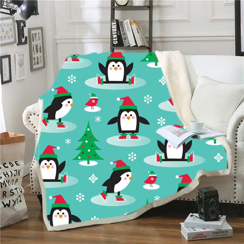 Милый рождественский пингвин с 3d-печатью шерпа одеяло диван покрытый постельное