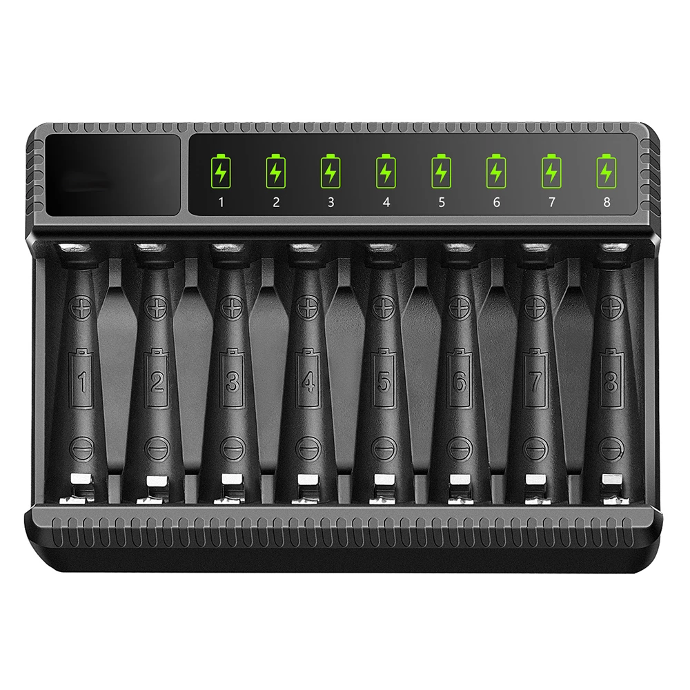 Интеллектуальное зарядное устройство на 8 слотов со светодиодный ным дисплеем