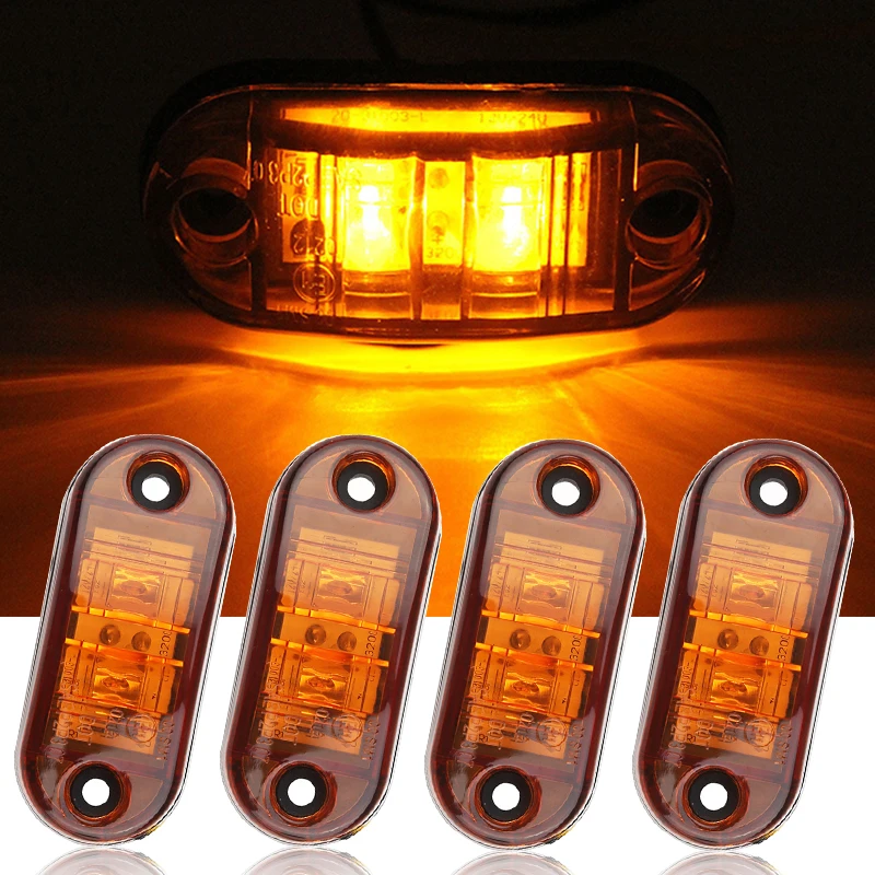 4PCS yellow LED 2.5INCH 2 Diode Light Oval Clearance Trailer Truck LED Side Marker Lamp 12V 24V Waterproof