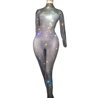 luxury sparkly bodysuit for women full rhinestone long sleeve jumpsuit evening birthday celebrate costume stage dance outfits