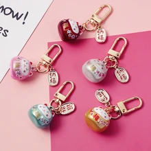 Porte-clés de voiture en forme de chat porte-bonheur, mignon, japonais, décoration, son d'eau, breloque suspendue pour Airpods, Samsung Buds Live