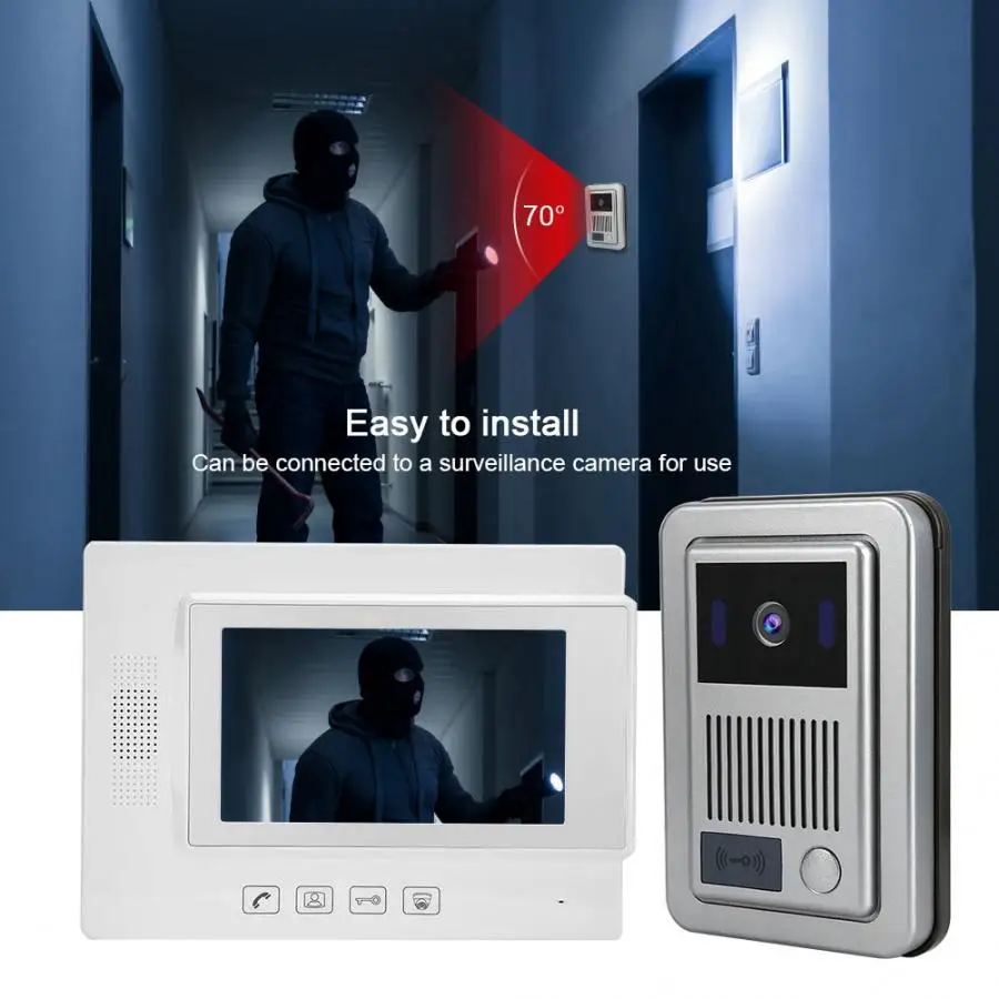 Zhudele 7inches Video Camera Door Phone Intercom System ID Card Doorbell 100-240V 8 polyphonic ringtones Waterproof Doorb | Безопасность