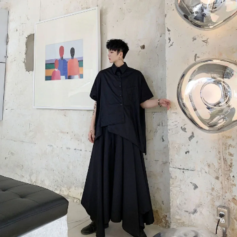 Рубашка мужская оверсайз асимметричного дизайна в японском стиле винтажная