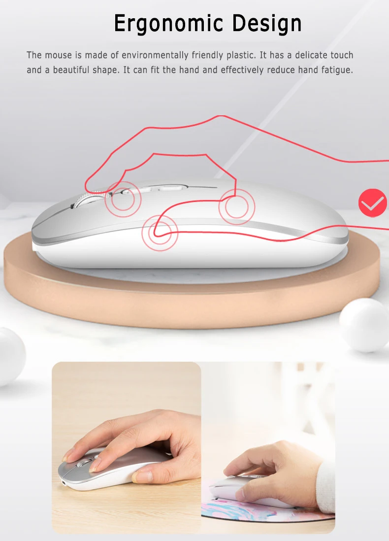Беспроводная двойная перезаряжаемая Ультратонкая мышь из алюминиевого сплава