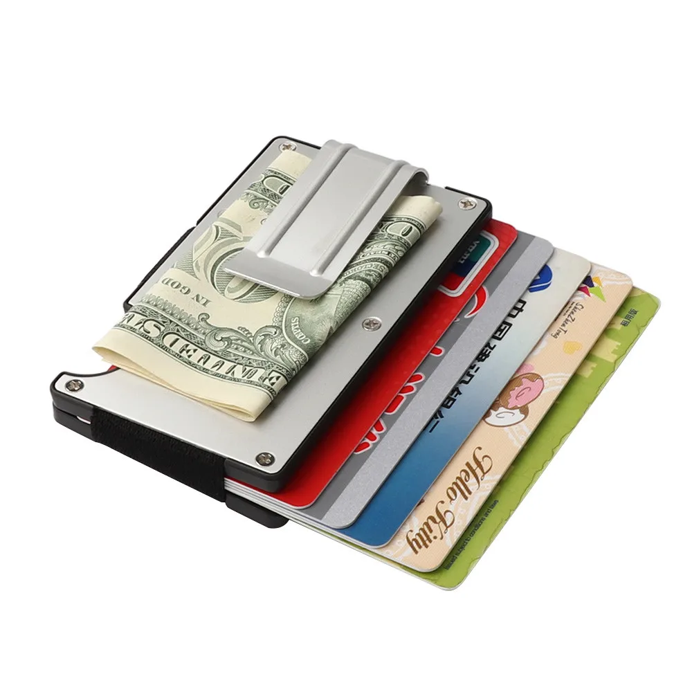 Тонкий металлический держатель для кредитных карт с радиочастотной защитой