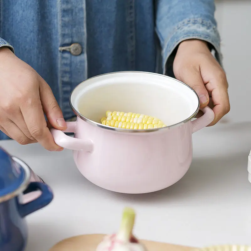 1.5L Enamel Pot with Lid Milk Baby Food Supplement Noodle Induction Cooker Available Cookware Set Hot | Дом и сад