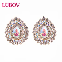 lubov fashion geometric water stud earrings luxury gold color rectangle rhinestone earring for women party jewelry gift