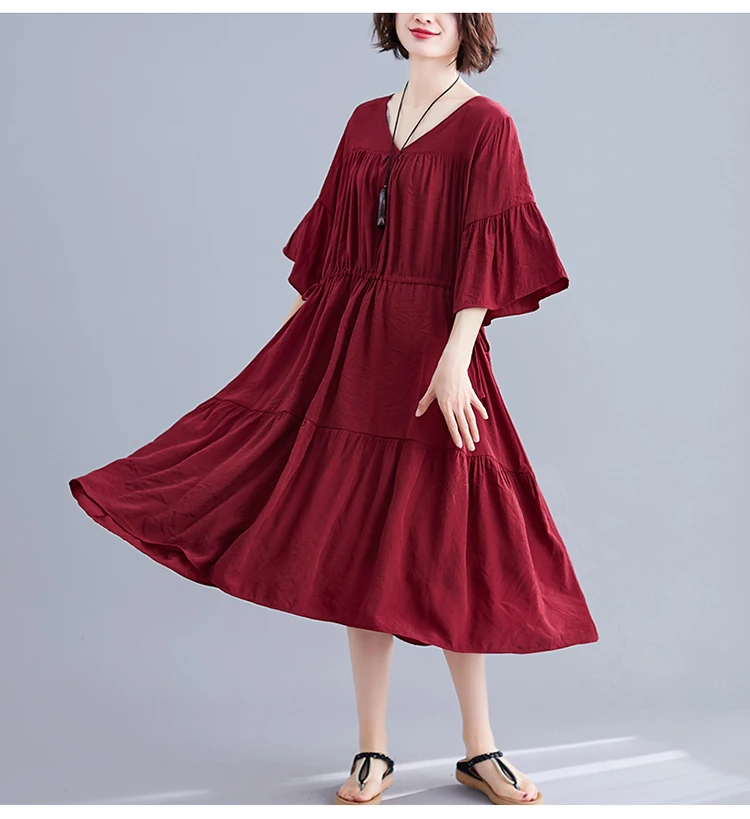 DIMANAF, женское платье большого размера, летнее, модное, женское, vestidos, сарафан, свободное, плиссированное, ниспадающее, с рюшами, повседневное, женское платье, 5XL