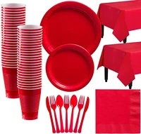 pure red birthday party decors disposable tableware kit cups plates napkin kids christmas party birthday decoration supplies